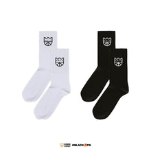 Load image into Gallery viewer, Kings of the Court Embroidered Crown Socks in Black/White Midcut
